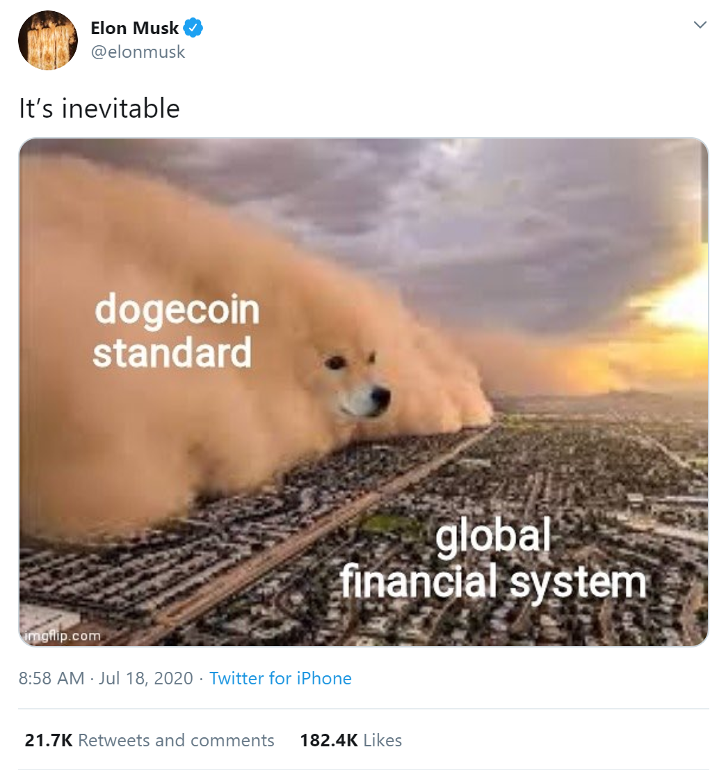 Elon Musk Sees Dogecoin Standard Future Doge Price Rises 14 Coincap