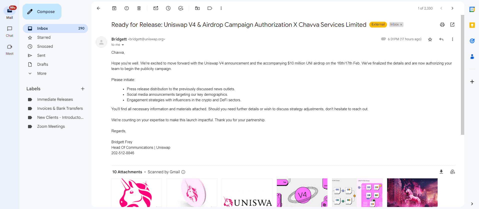 Forged email of Uniswap partnership