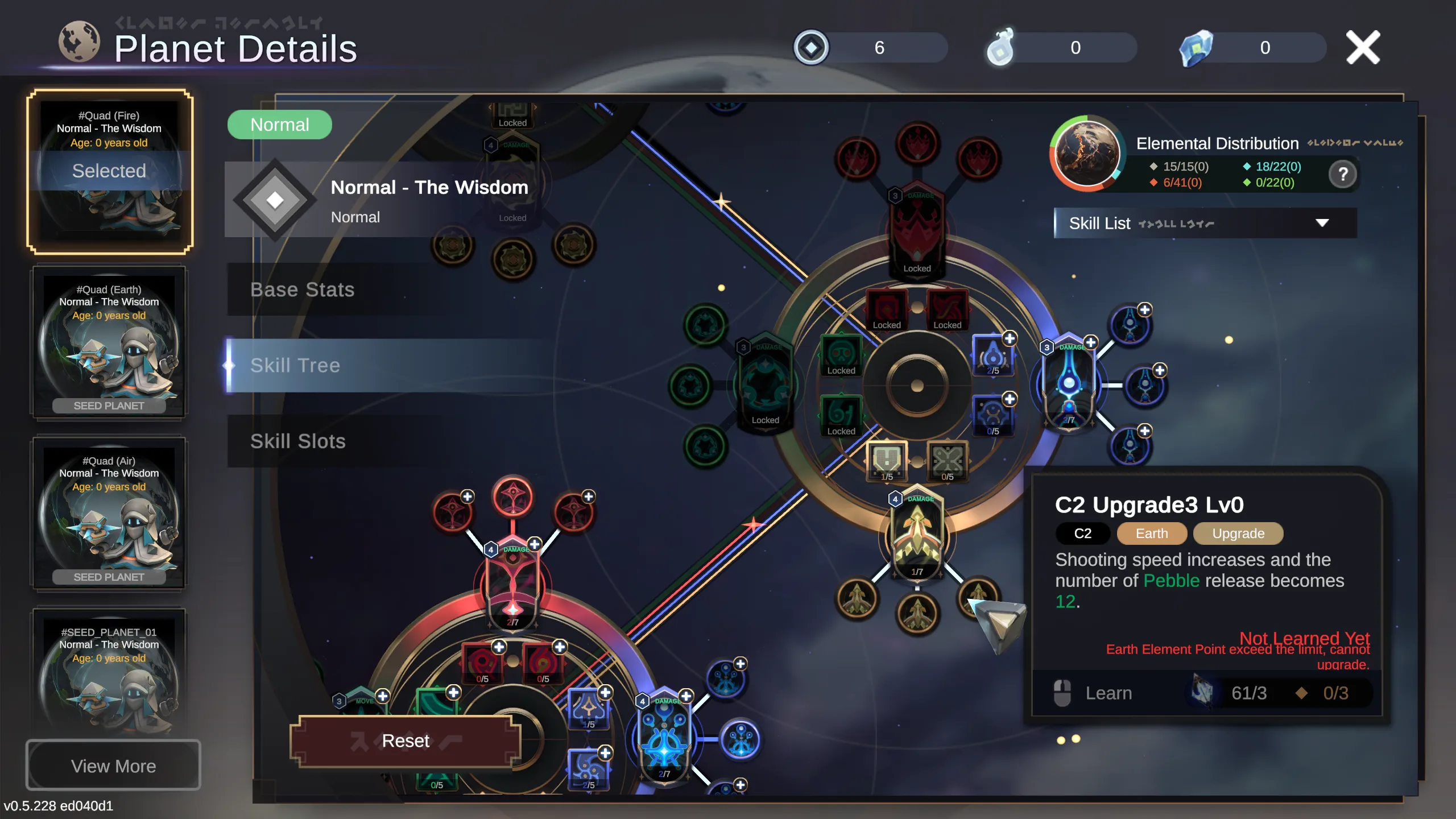 Apeiron skill tree. Player is looking at an upgrade on an earth avatar skill.