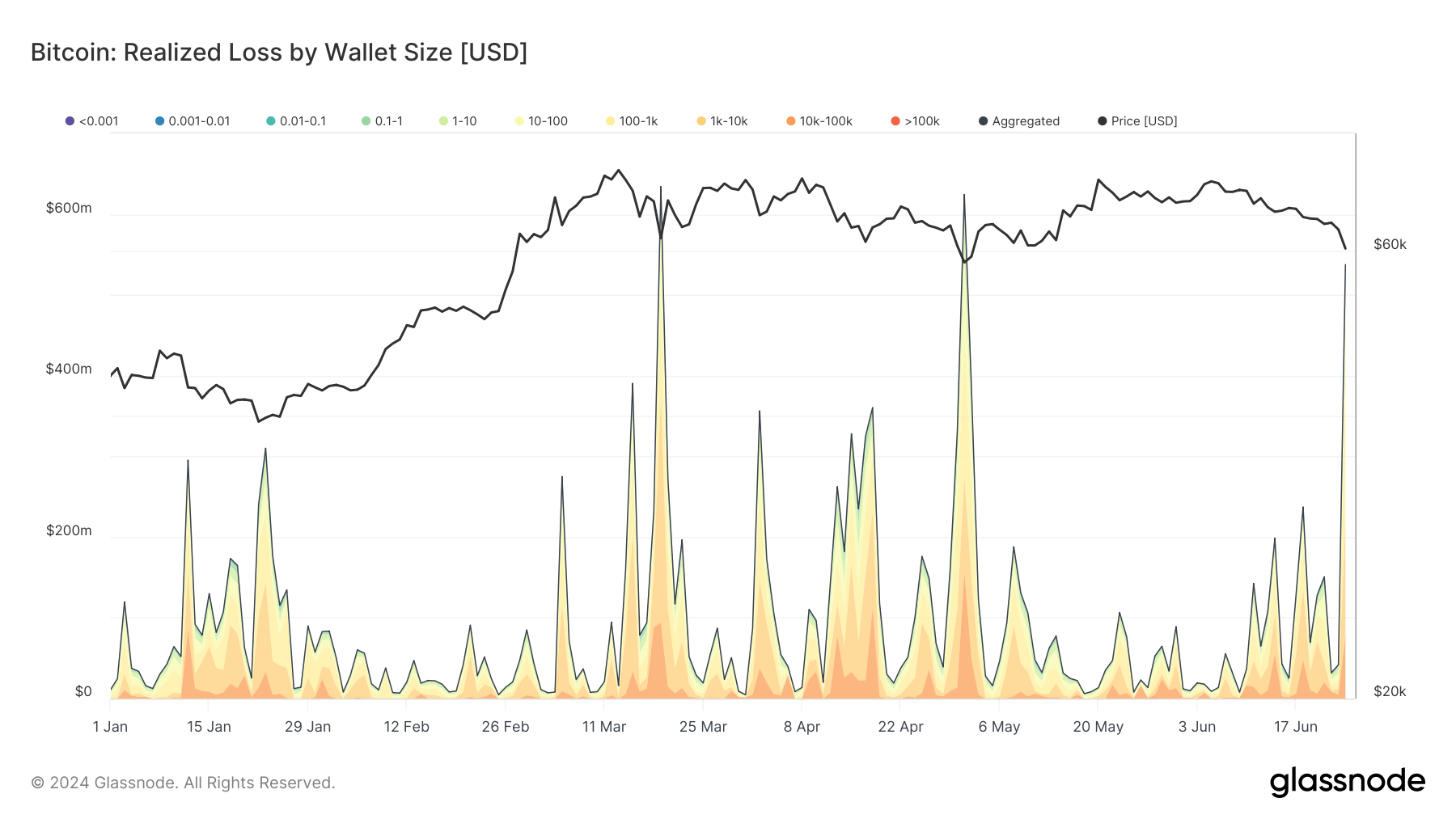 Bitcoin Realized Loss by Wallet Size: (Source: Glassnode)