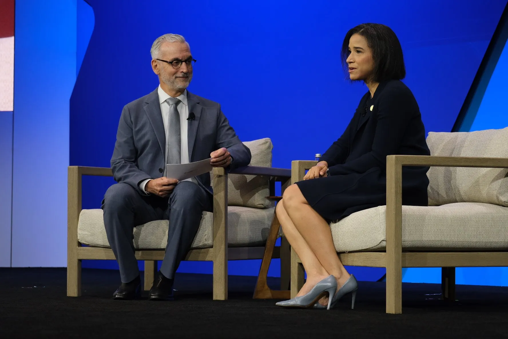 NYDFS Superintendent Adrienne Harris speaks with Ripple Labs Legal Chief Stuart Alderoty. Image: André Beganski/Decrypt